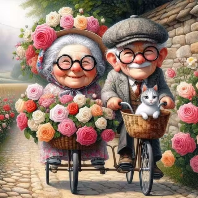 Cartoon Happy Old Couple 5D Fu - đánh giá và giá Embroidery Backpack Kit
