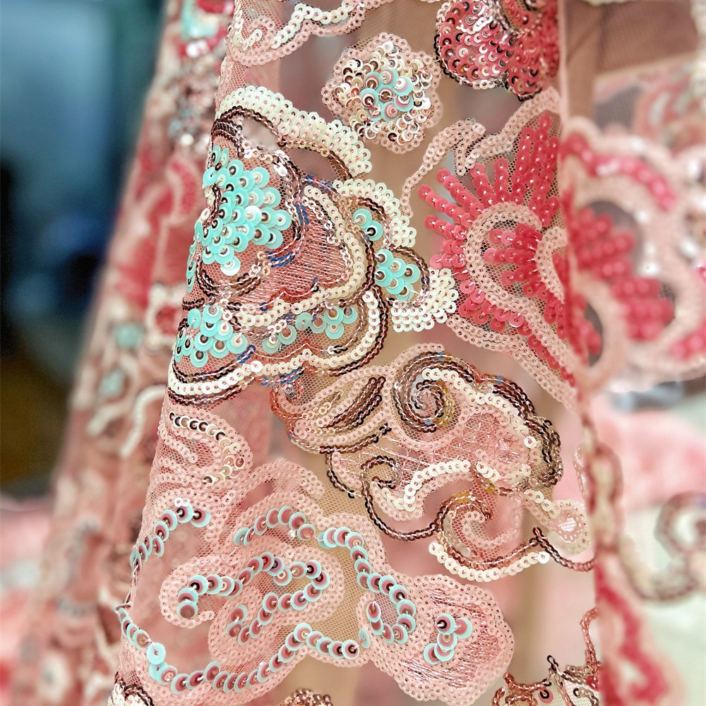 2 Yds/lot 130cm Wide Pink Purp - đánh giá và giá Embroidery Net Dress